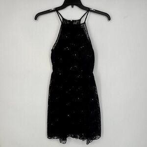Jodi Kristopher Juniors Size 1 Floral Lace Dress Black Racerback Sequins Sheer